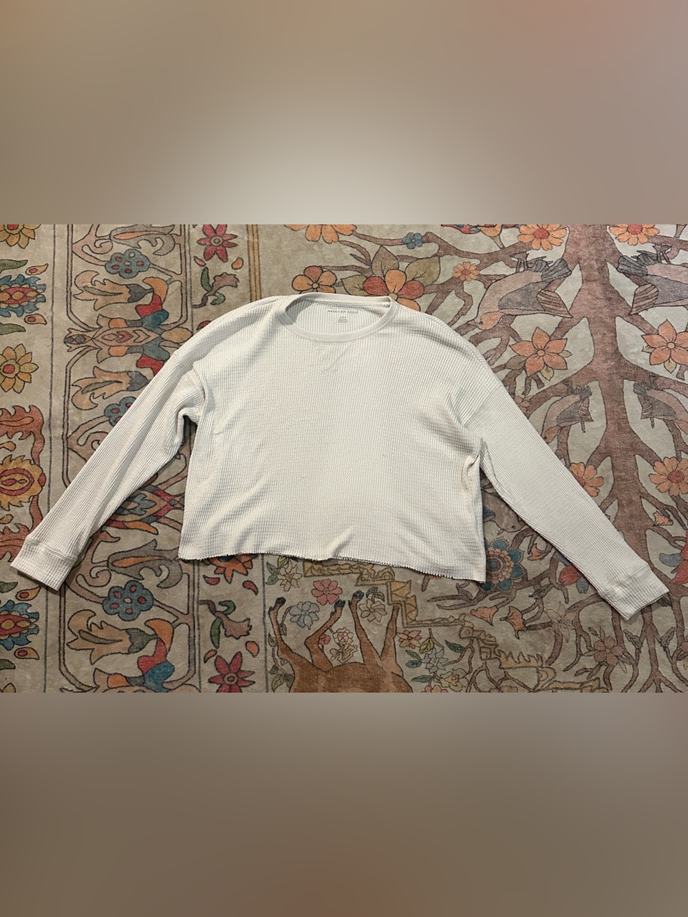 American Eagle Outfitters Cream Waffle Knit Crewneck Sweater